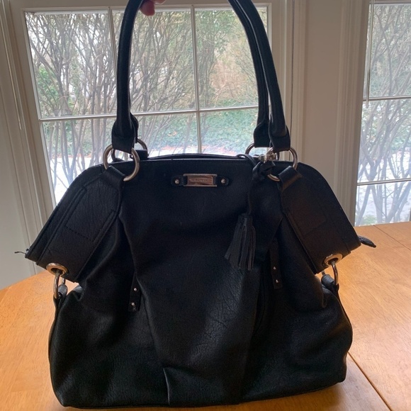 Nine‎ West Satchel Black Leather Purse Bag Pockets Lined Zip Handbag, Medium - Picture 6 of 11